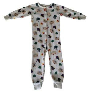 Vintage Honors Winter Print One Piece Waffle Knit Thermal Pajamas Boys Size 3T